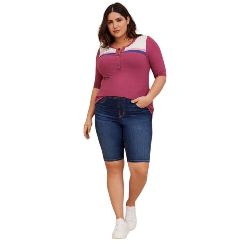 Torrid Ribbed Colorblock Henley Elbow Length Sleeve Womens SZ 2 18/20